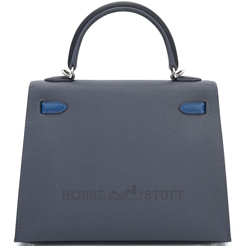 Hermès Kelly Sellier 25 Limited Edition Tricolor Ardoise / Deep Blue / Black Epsom PHW