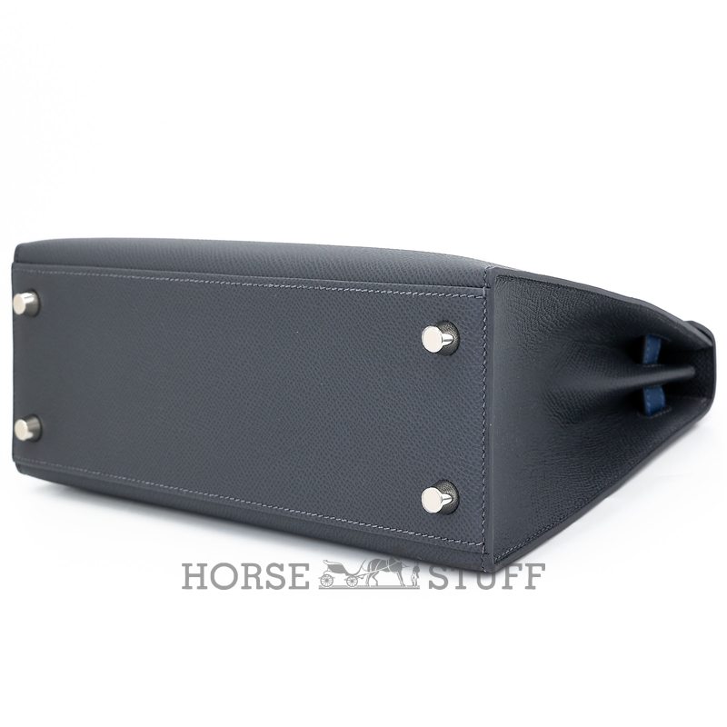Hermès Kelly Sellier 25 Limited Edition Tricolor Ardoise / Deep Blue / Black Epsom PHW
