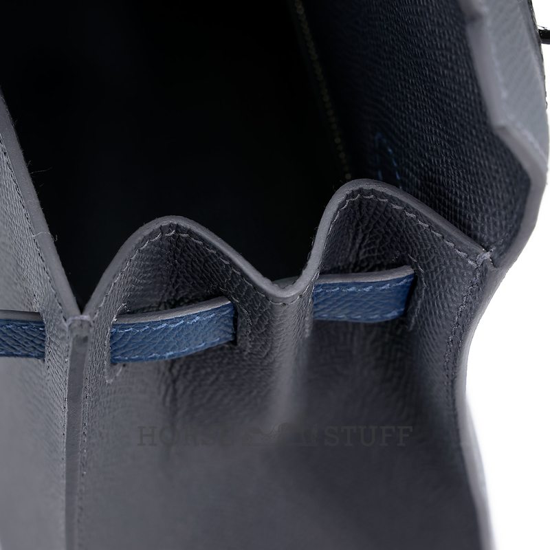 Hermès Kelly Sellier 25 Limited Edition Tricolor Ardoise / Deep Blue / Black Epsom PHW