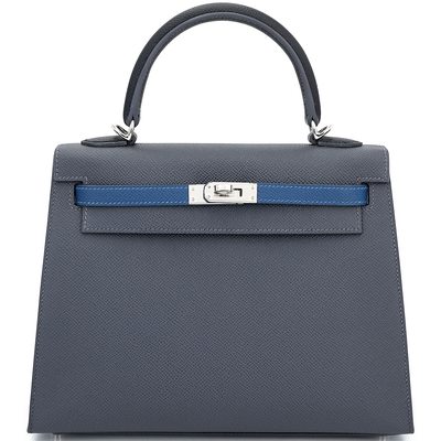 Hermès Kelly Sellier 25 Limited Edition Tricolor Ardoise / Deep Blue / Black Epsom PHW