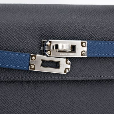 Hermès Kelly Sellier 25 Limited Edition Tricolor Ardoise / Deep Blue / Black Epsom PHW