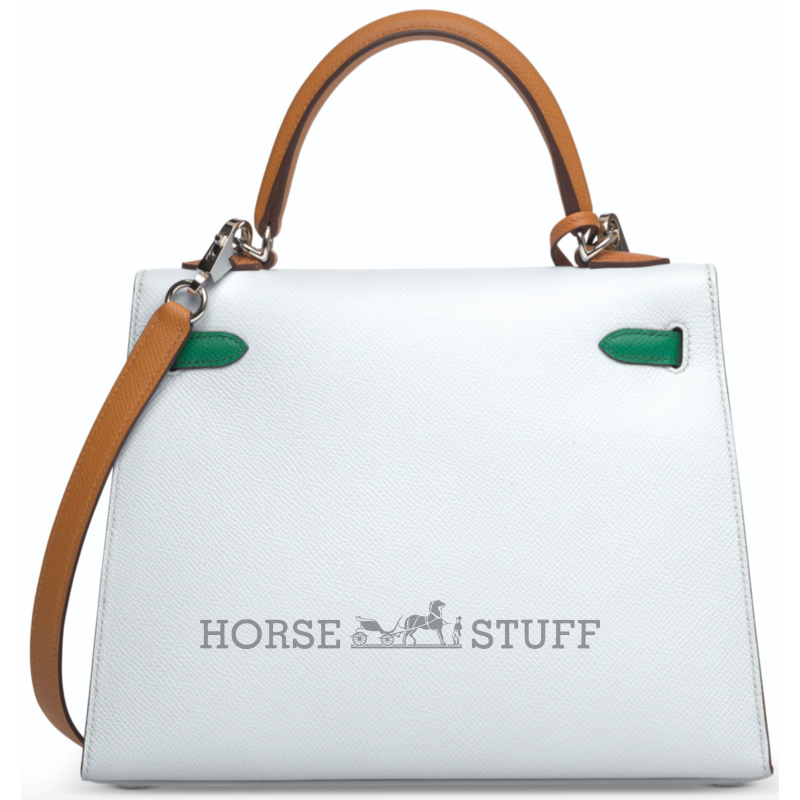 Hermès Kelly Sellier 25 Limited Edition Tricolor Blue Brume / Vert Jade / Gold Epsom PHW