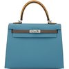 Hermès Kelly Sellier 25 Limited Edition Tricolor Blue Jean / Ecorce / Sesame Epsom PHW