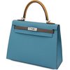 Hermès Kelly Sellier 25 Limited Edition Tricolor Blue Jean / Ecorce / Sesame Epsom PHW