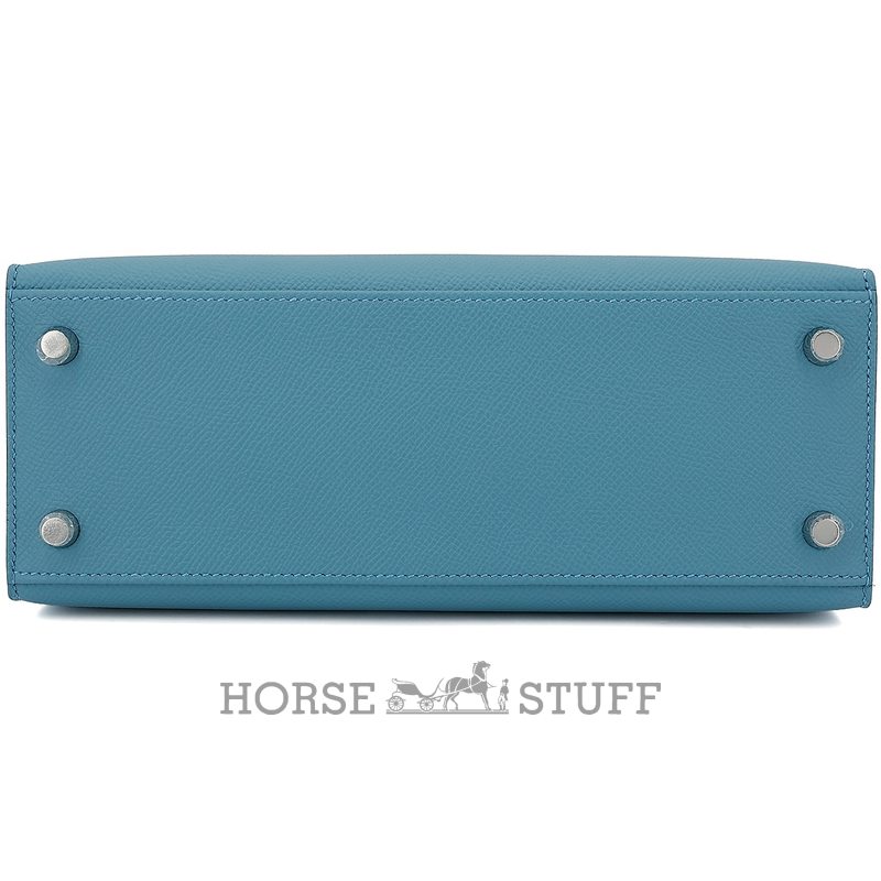 Hermès Kelly Sellier 25 Limited Edition Tricolor Blue Jean / Ecorce / Sesame Epsom PHW