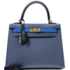 Hermès Kelly Sellier 25 Limited Edition Tricolor Blue Sapphire / Black / Blue Roi Epsom PHW