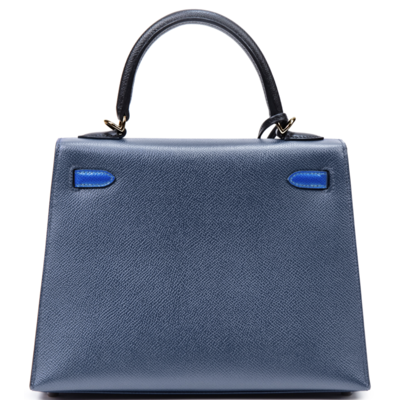 Hermès Kelly Sellier 25 Limited Edition Tricolor Blue Sapphire / Black / Blue Roi Epsom PHW