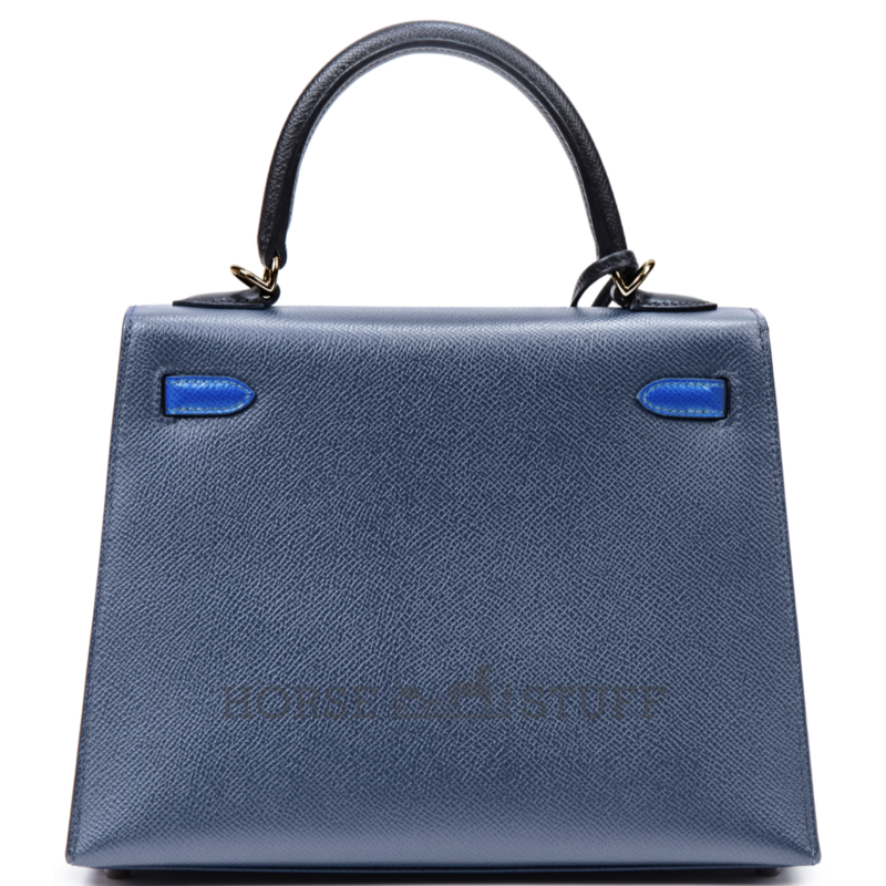 Hermès Kelly Sellier 25 Limited Edition Tricolor Blue Sapphire / Black / Blue Roi Epsom PHW