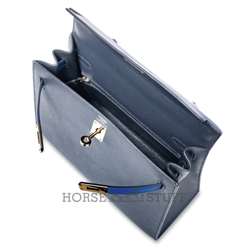 Hermès Kelly Sellier 25 Limited Edition Tricolor Blue Sapphire / Black / Blue Roi Epsom PHW