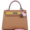 Hermès Kelly Sellier 25 Limited Edition Tricolor Chai / Lime / Mauve Sylvestre Epsom PHW