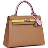 Hermès Kelly Sellier 25 Limited Edition Tricolor Chai / Lime / Mauve Sylvestre Epsom PHW