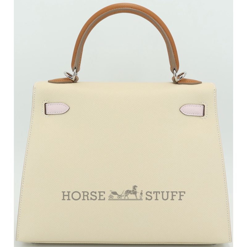 Hermès Kelly Sellier 25 Limited Edition Tricolor Craie / Mauve Pale / Gold Epsom PHW