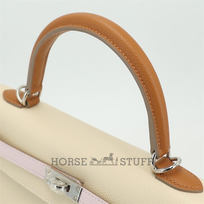 Hermès Kelly Sellier 25 Limited Edition Tricolor Craie / Mauve Pale / Gold Epsom PHW