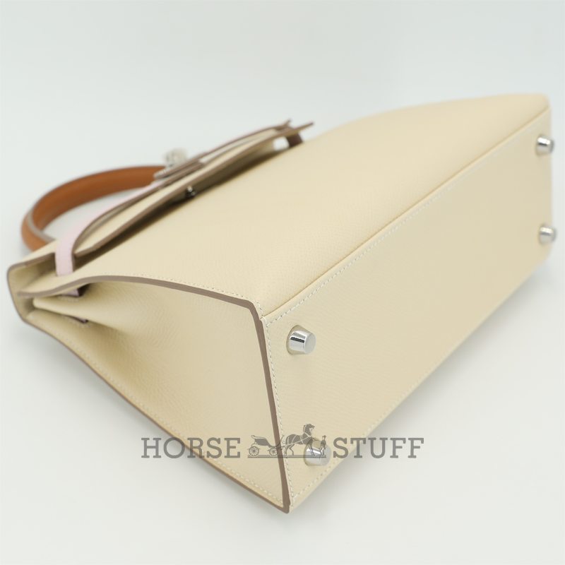Hermès Kelly Sellier 25 Limited Edition Tricolor Craie / Mauve Pale / Gold Epsom PHW