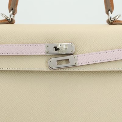 Hermès Kelly Sellier 25 Limited Edition Tricolor Craie / Mauve Pale / Gold Epsom PHW
