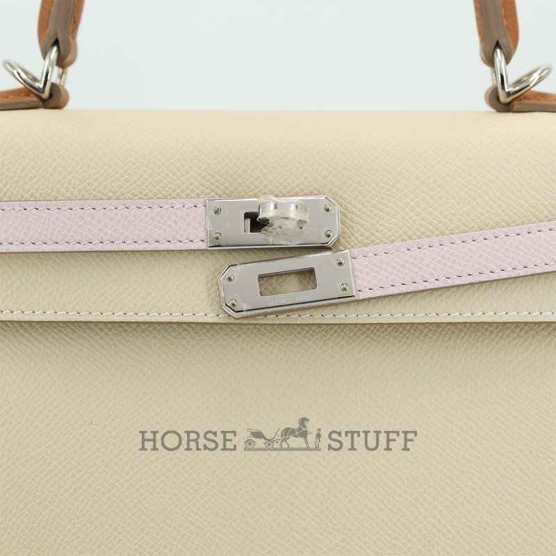 Hermès Kelly Sellier 25 Limited Edition Tricolor Craie / Mauve Pale / Gold Epsom PHW