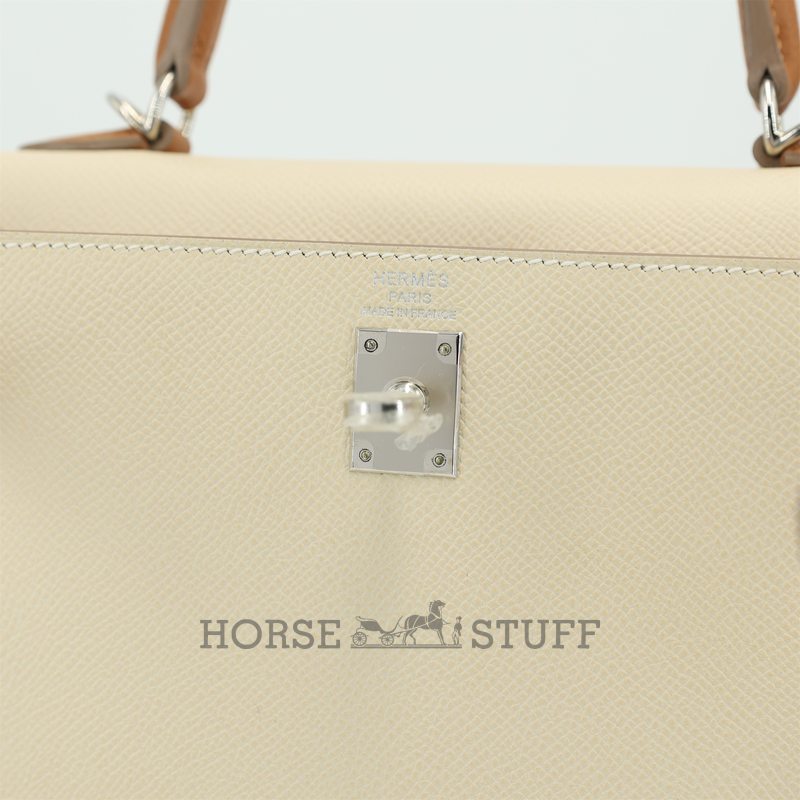 Hermès Kelly Sellier 25 Limited Edition Tricolor Craie / Mauve Pale / Gold Epsom PHW