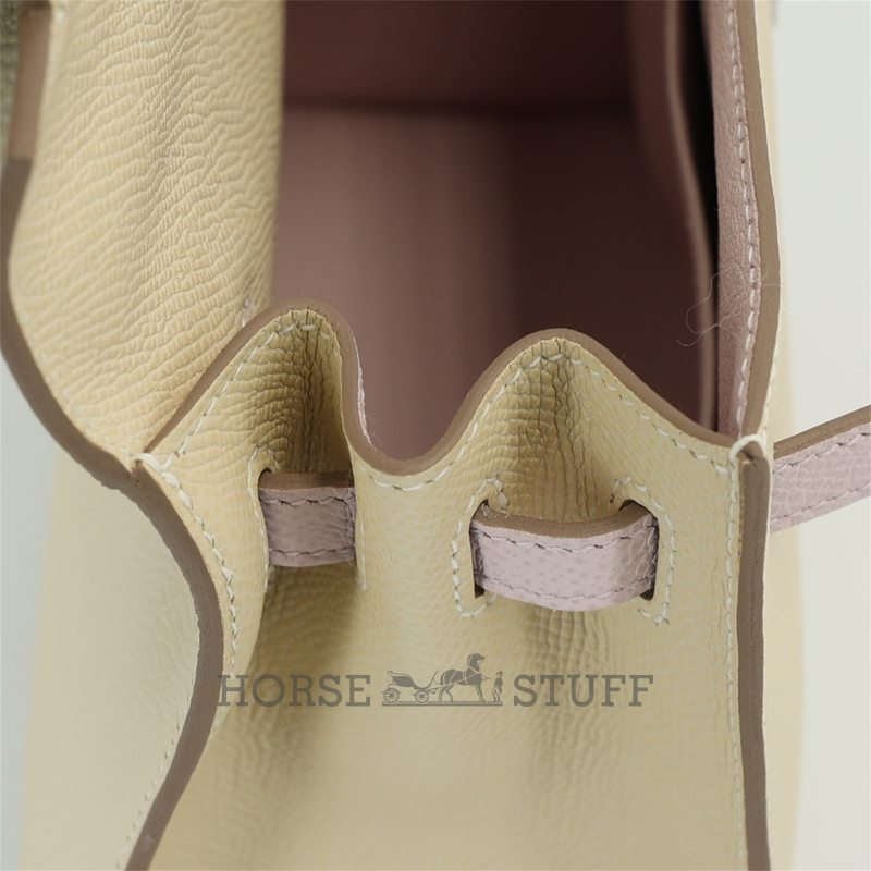 Hermès Kelly Sellier 25 Limited Edition Tricolor Craie / Mauve Pale / Gold Epsom PHW