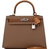 Hermès Kelly Sellier 25 Limited Edition Tricolor Etoupe / Alezan / Biscuit Epsom PHW