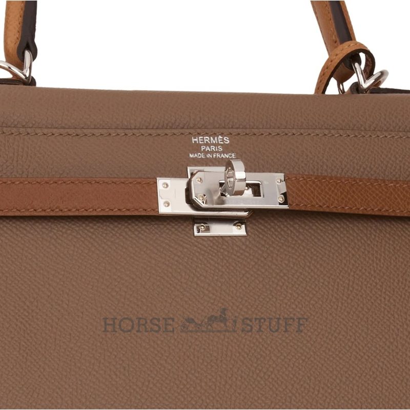 Hermès Kelly Sellier 25 Limited Edition Tricolor Etoupe / Alezan / Biscuit Epsom PHW