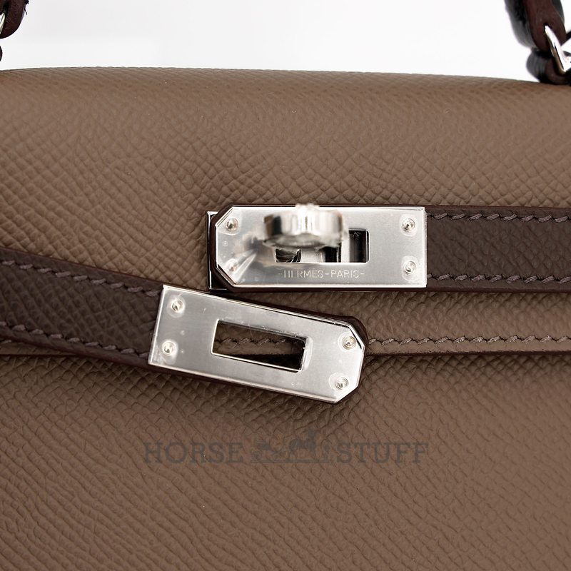 Hermès Kelly Sellier Mini II Limited Edition Tricolor Etoupe / Ebene / Black Epsom PHW