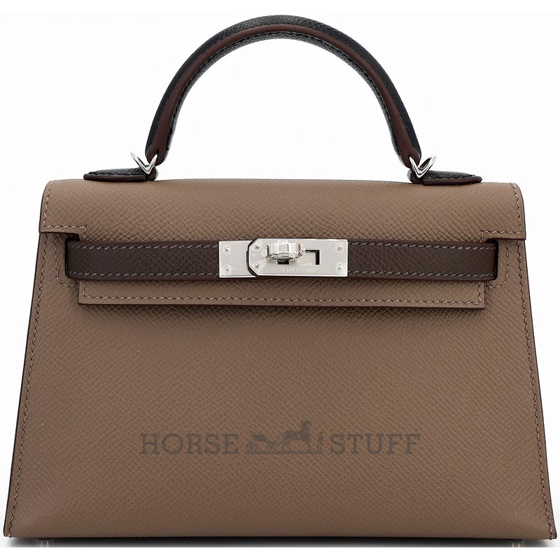 Hermès Kelly Sellier Mini II Limited Edition Tricolor Etoupe / Ebene / Black Epsom PHW