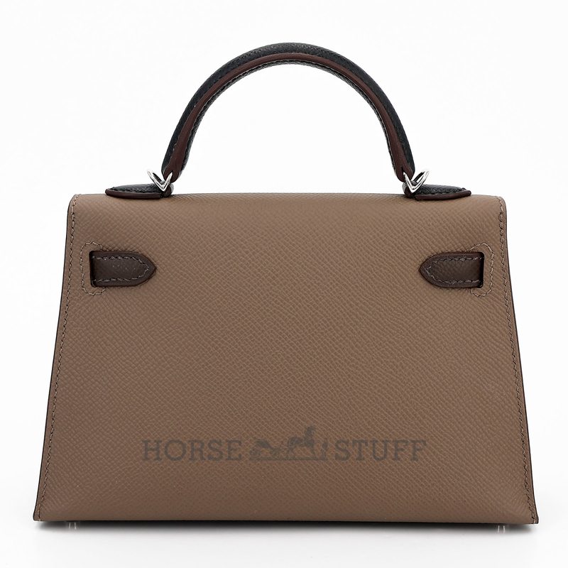 Hermès Kelly Sellier Mini II Limited Edition Tricolor Etoupe / Ebene / Black Epsom PHW