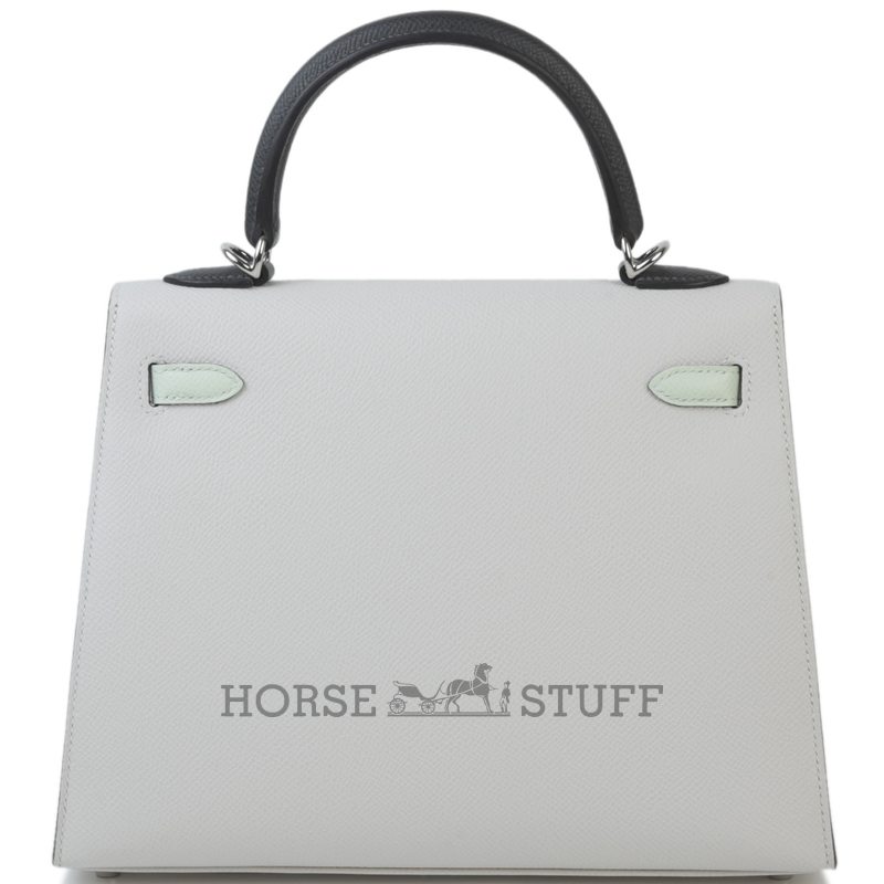 Hermès Kelly Sellier 25 Limited Edition Tricolor Gris Pale / Vert Fizz / Graphite Epsom PHW
