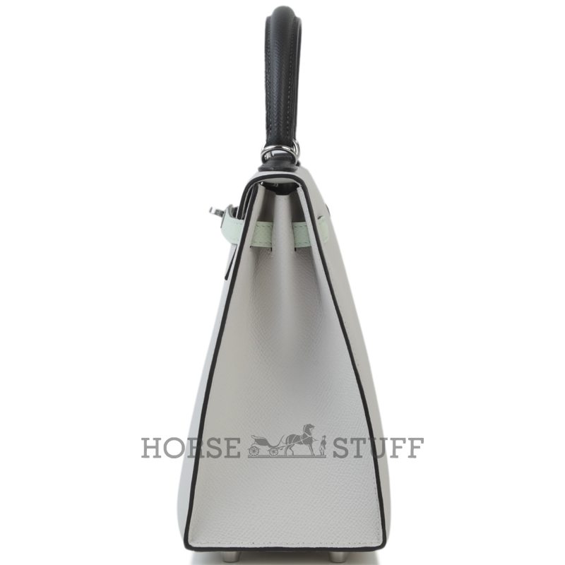 Hermès Kelly Sellier 25 Limited Edition Tricolor Gris Pale / Vert Fizz / Graphite Epsom PHW