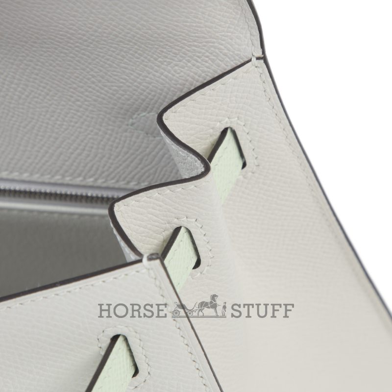 Hermès Kelly Sellier 25 Limited Edition Tricolor Gris Pale / Vert Fizz / Graphite Epsom PHW