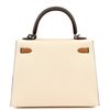 Hermès Kelly Sellier 25 Limited Edition Tricolor Nata / Chai / Gris Meyer Epsom PHW