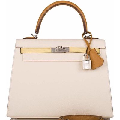 Hermès Kelly Sellier 25 Limited Edition Tricolor Nata / Jaune Poussin / Sesame / Epsom PHW