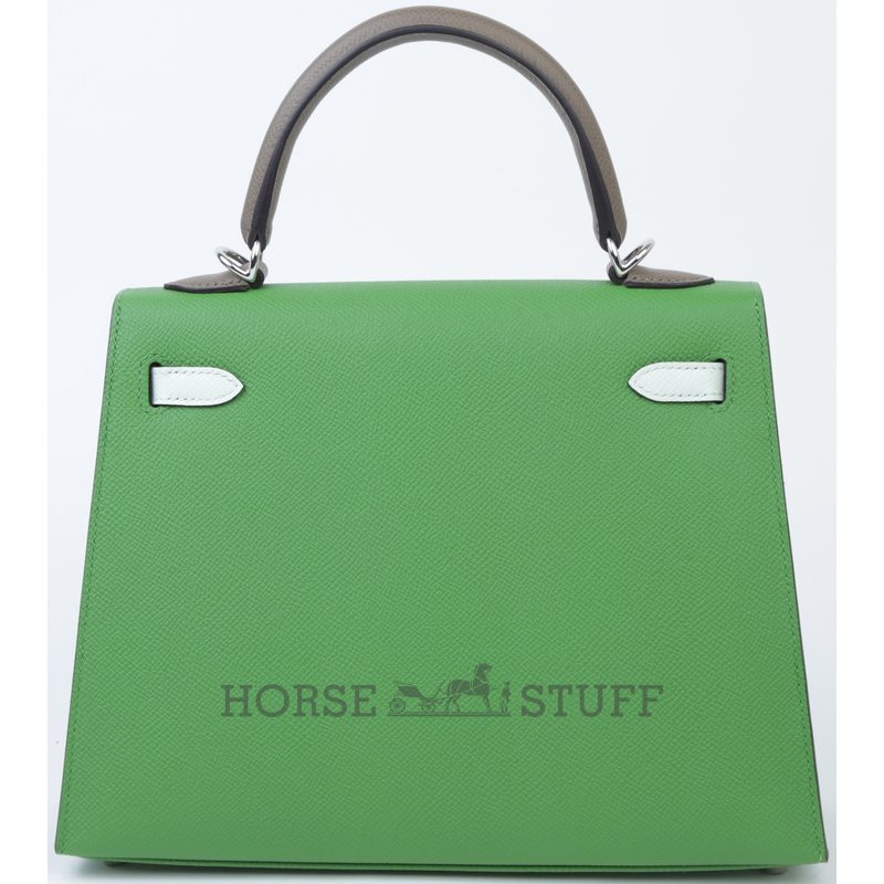 Hermès Kelly Sellier 25 Limited Edition Tricolor Vert Yucca / Vert Fizz / Etoupe Epsom PHW