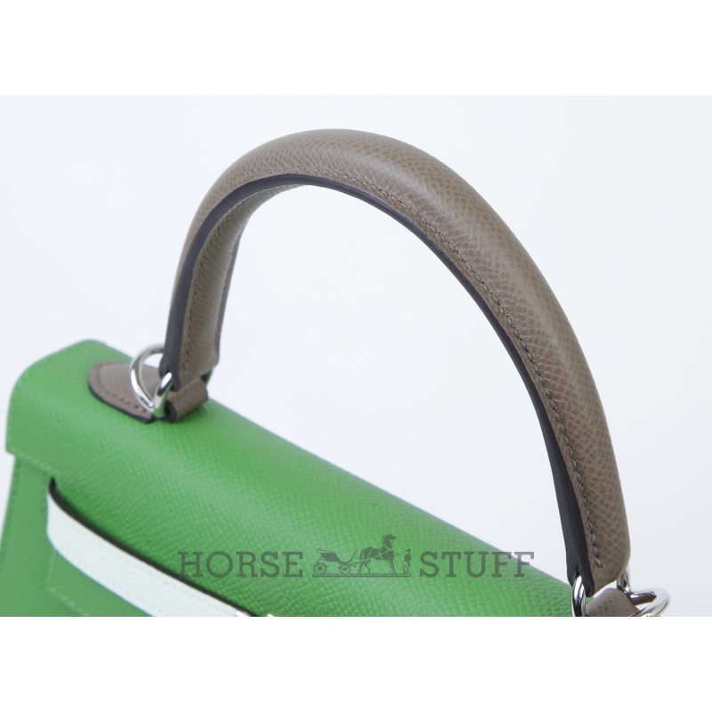 Hermès Kelly Sellier 25 Limited Edition Tricolor Vert Yucca / Vert Fizz / Etoupe Epsom PHW
