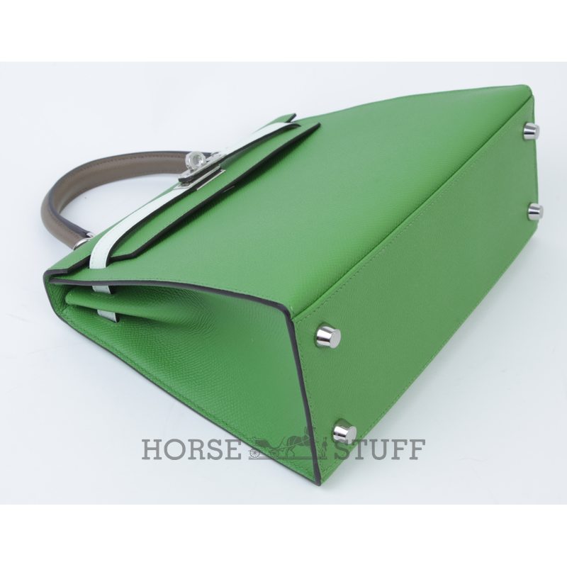 Hermès Kelly Sellier 25 Limited Edition Tricolor Vert Yucca / Vert Fizz / Etoupe Epsom PHW