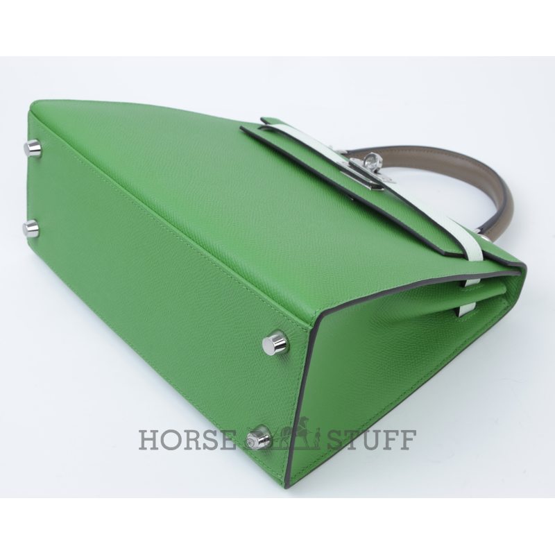 Hermès Kelly Sellier 25 Limited Edition Tricolor Vert Yucca / Vert Fizz / Etoupe Epsom PHW