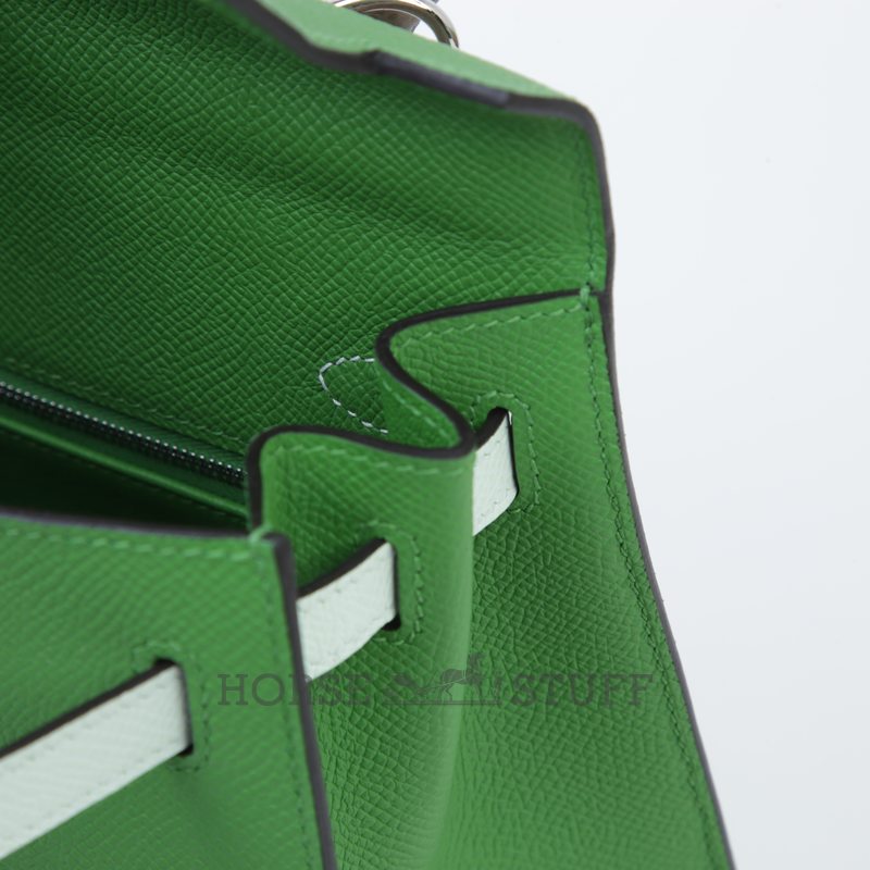 Hermès Kelly Sellier 25 Limited Edition Tricolor Vert Yucca / Vert Fizz / Etoupe Epsom PHW
