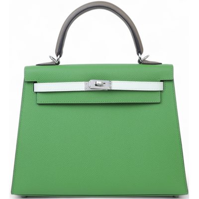 Hermès Kelly Sellier 25 Limited Edition Tricolor Vert Yucca / Vert Fizz / Etoupe Epsom PHW
