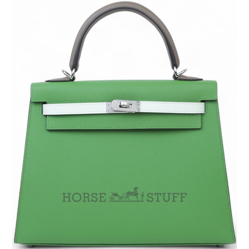 Hermès Kelly Sellier 25 Limited Edition Tricolor Vert Yucca / Vert Fizz / Etoupe Epsom PHW