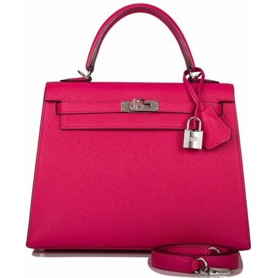 Hermès Kelly Sellier 25 Rose Mexico Epsom PHW