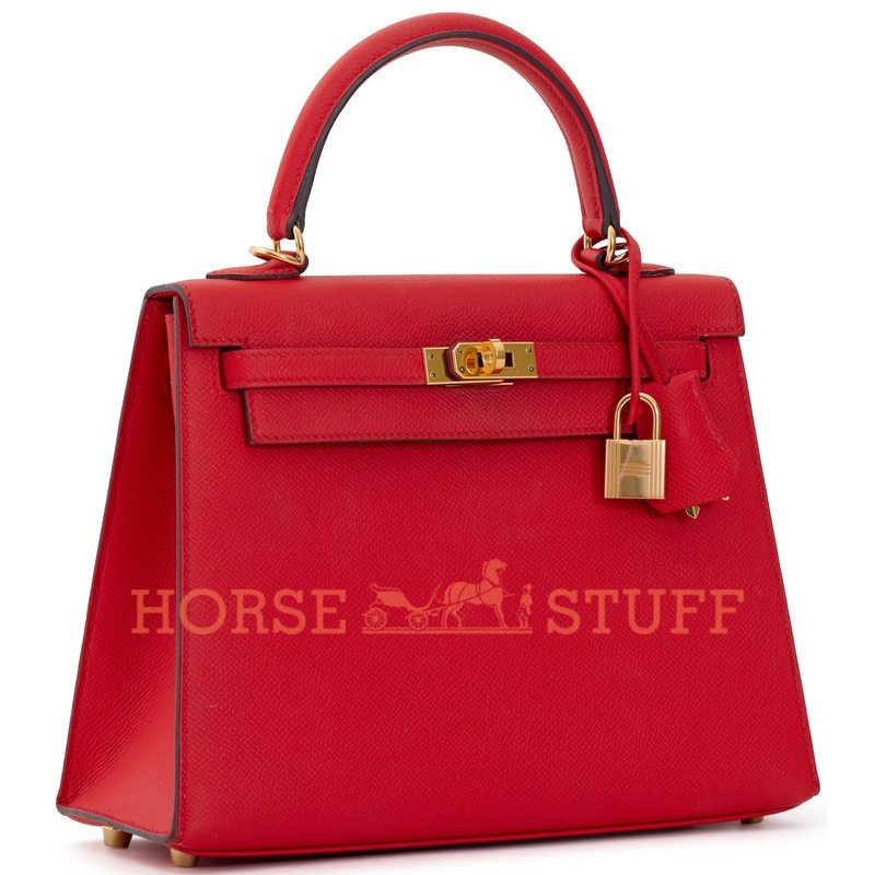 Hermès Kelly Sellier 25 Rouge Tomate Epsom GHW