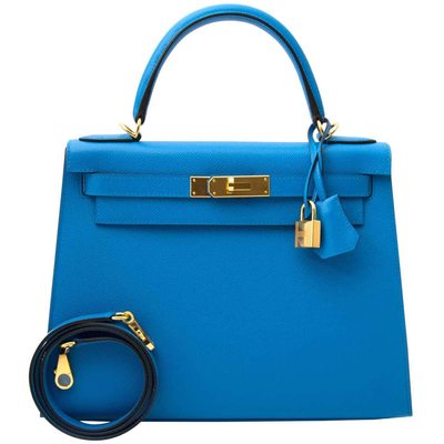 Hermès Kelly Sellier 25 Blue Zanzibar Epsom GHW