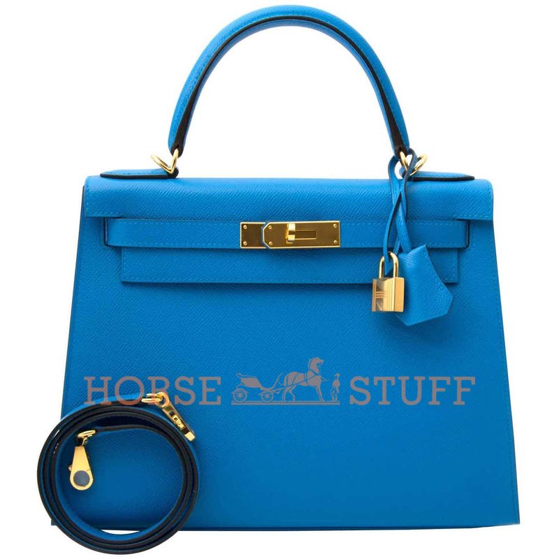 Hermès Kelly Sellier 25 Blue Zanzibar Epsom GHW