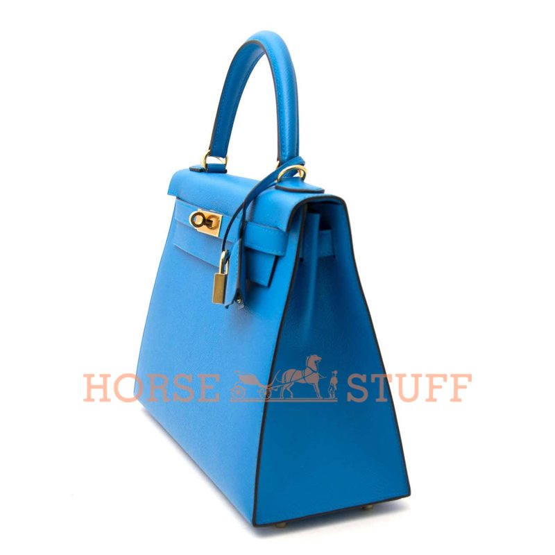 Hermès Kelly Sellier 25 Blue Zanzibar Epsom GHW