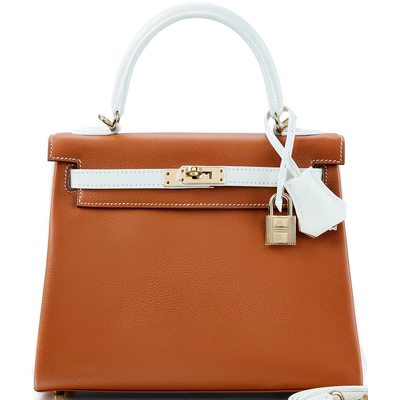 Hermès Kelly Retourne 25 Special Order HSS Gold / White Togo Permabrass