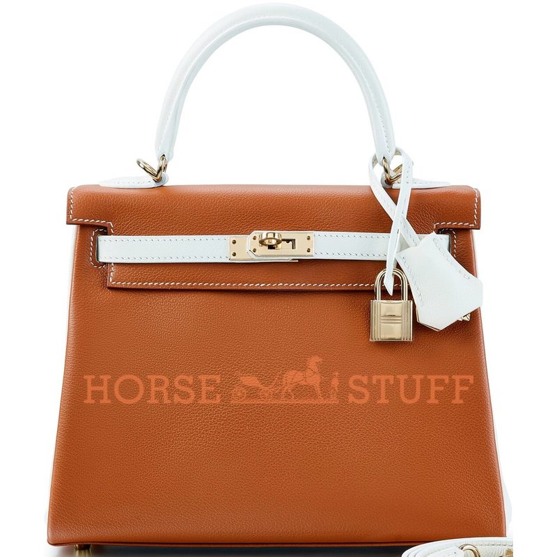 Hermès Kelly Retourne 25 Special Order HSS Gold / White Togo Permabrass