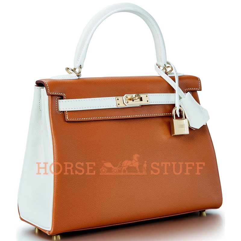 Hermès Kelly Retourne 25 Special Order HSS Gold / White Togo Permabrass