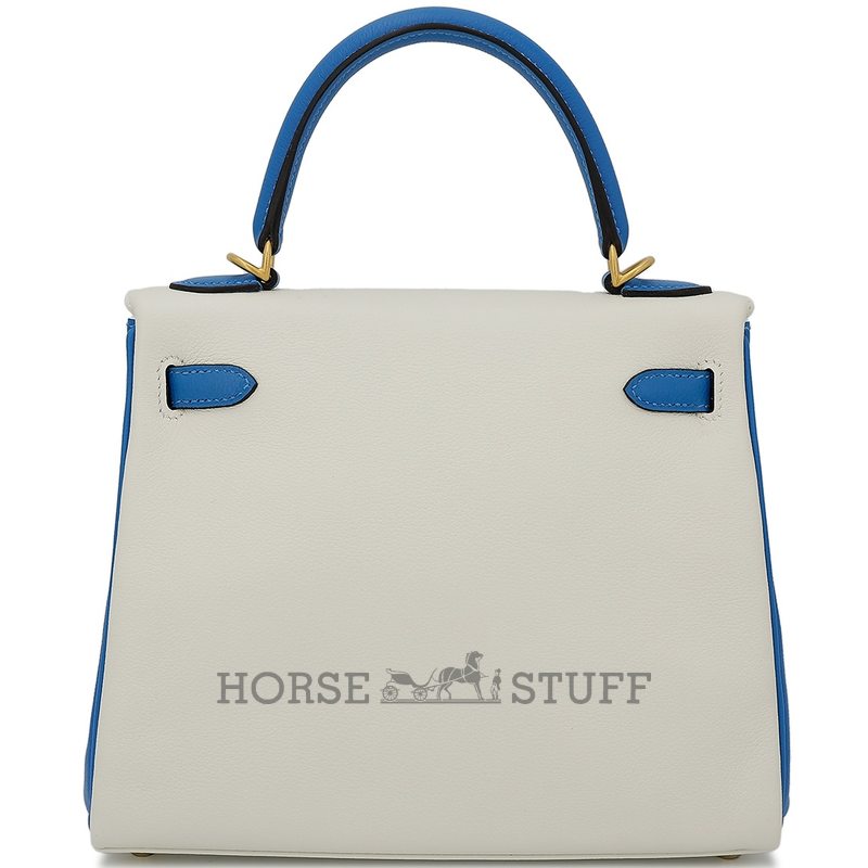 Hermès Kelly Retourne 25 Special Order HSS White / Blue Hydra Evercolor BGHW