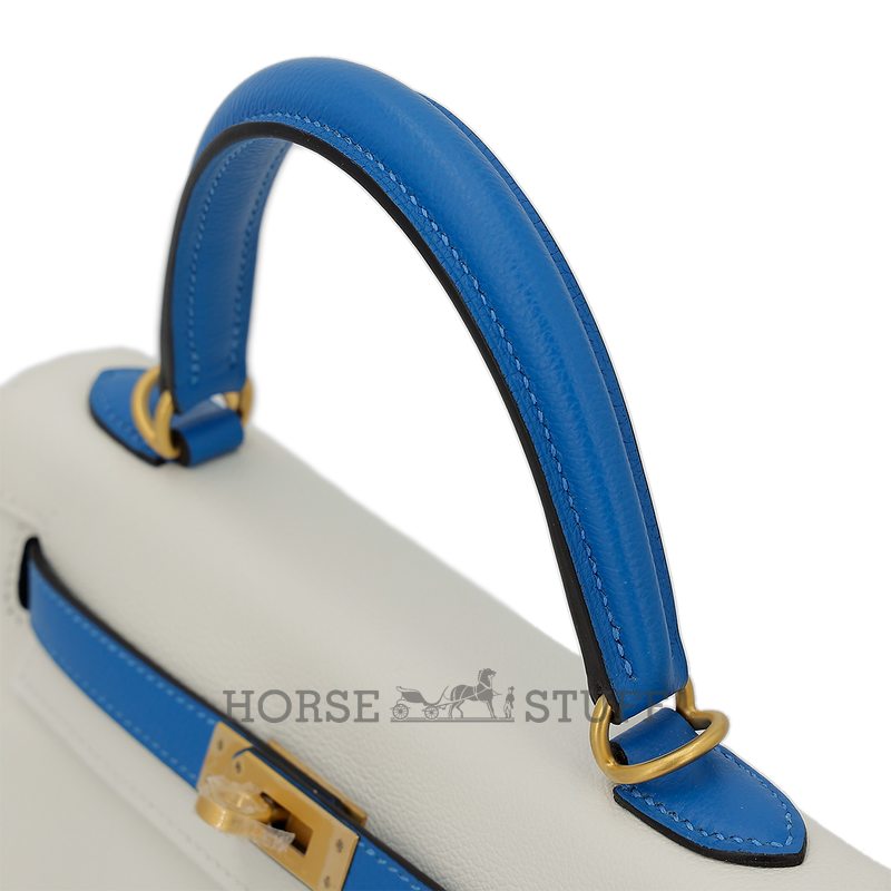 Hermès Kelly Retourne 25 Special Order HSS White / Blue Hydra Evercolor BGHW