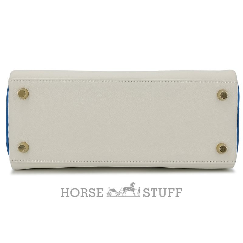 Hermès Kelly Retourne 25 Special Order HSS White / Blue Hydra Evercolor BGHW
